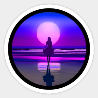 Woman watching sunset at the beach Sticker